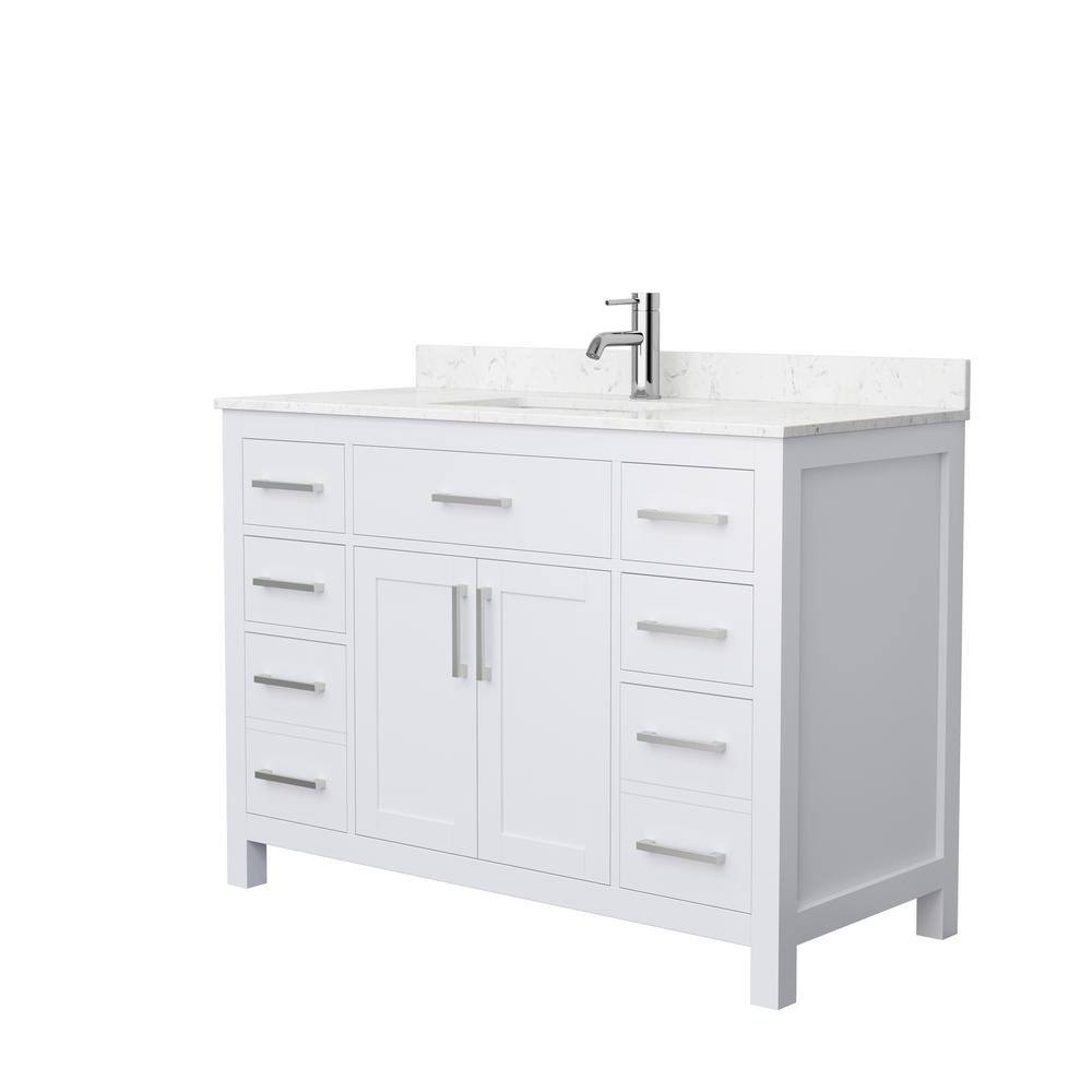 Wyndham Collection Beckett 48 in. W x 22 in. D x 35 in. H Single Sink Bathroom Vanity in White with Carrara Cultured Marble Top WCG242448SWHCCUNSMXX