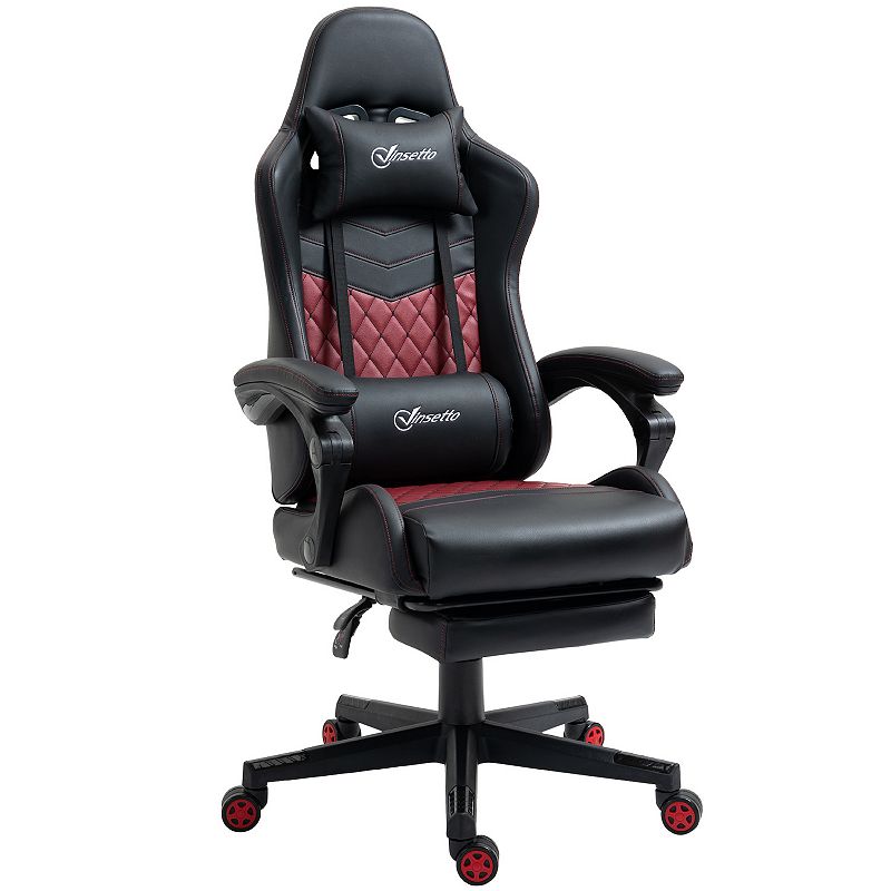 Vinsetto Racing Gaming Chair Diamond PU Leather Office Gamer Chair High Back Swivel Recliner with Footrest Lumbar Support Adjustable Height Red