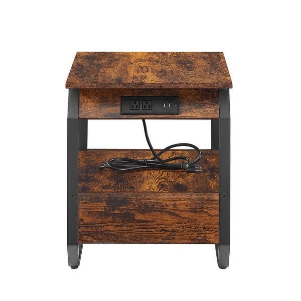 End Table/Side Table with Charging Station，Nightstand with 1 drawer