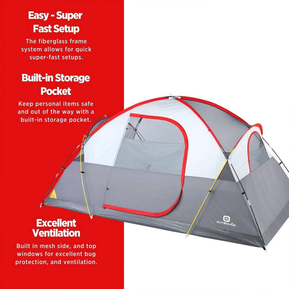 OUTBOUND 6-Person 3 Season Long Camping Dome Tent with Rainfly and Gear Loft Red CTI0765451R