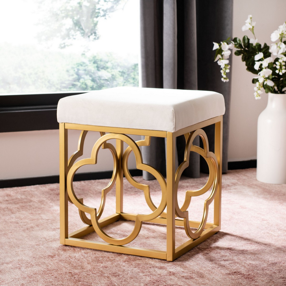 Priya Square Ottoman Creme  x27/ Gold   Mediterranean   Footstools And Ottomans   by AED Luxury Home Decor  Houzz