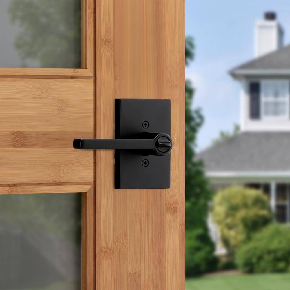 Kwikset Halifax Rectangle Rose Matte Black Keyed Entry Door Lever Featuring SmartKey Technology with Microban 740HFLRCTS514K3