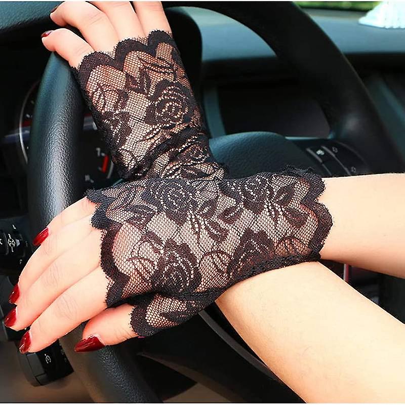 Women Lace Gloves Fingerless Short Outdoor Gloves Sunscreen Vintage Adult Girls Ladies Glove