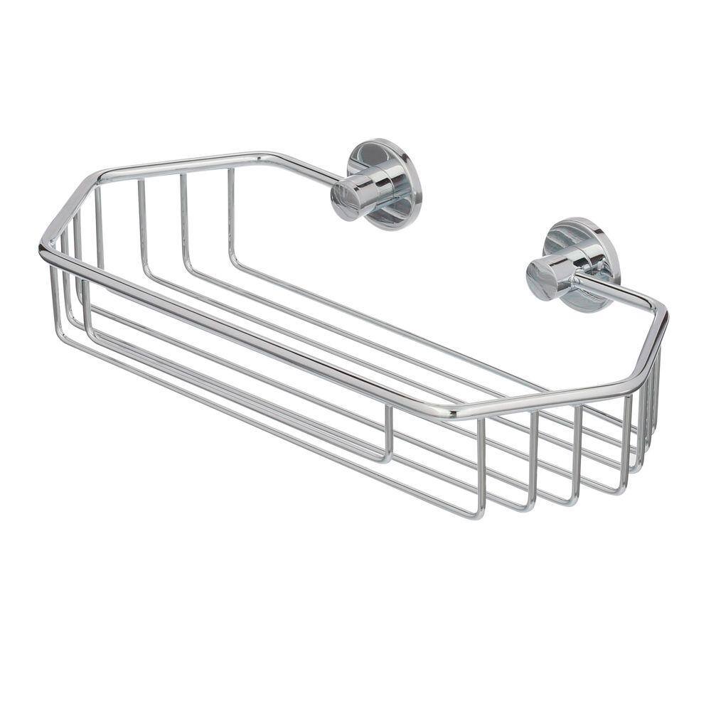 No Drilling Required Draad Rustproof Solid Brass Shower Caddy 11 in. Single Shelf Angled in Chrome DK140-CHR