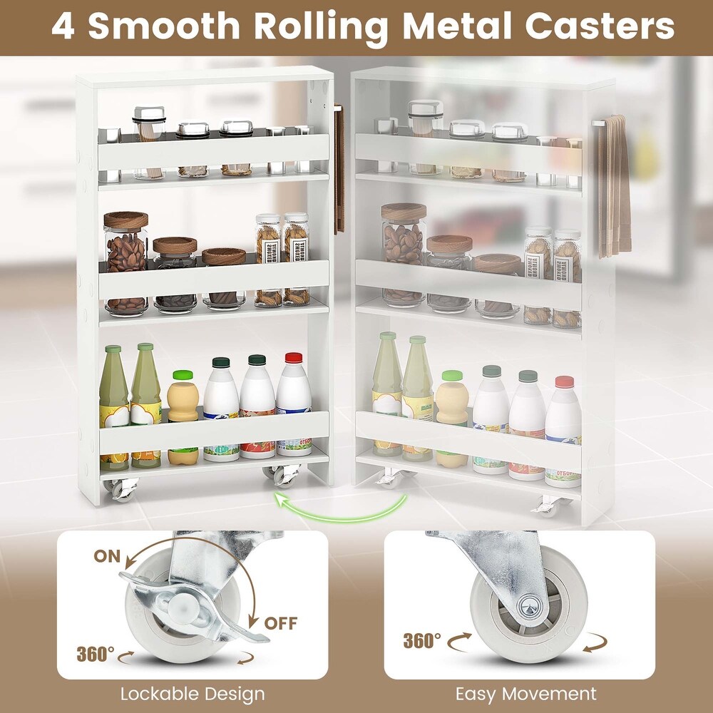 Costway 4 Tier Slim Storage Cart with Open Shelves Rolling Kitchen   See Details