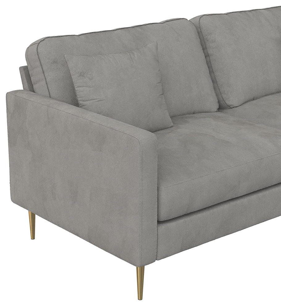 Contemporary Sofa  Gold Metal Legs  ampGray Velvet Upholstered Seat With Pillows   Transitional   Sectional Sofas   by Decorn  Houzz