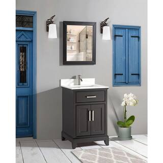 Vanity Art Genoa 24 in. W x 22 in. D x 36 in. H Bath Vanity in Espresso with Engineered Marble Top in White with Basin and Mirror VA1024-E