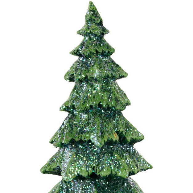 Green Glittered Tree With Brown Base Christmas Decoration