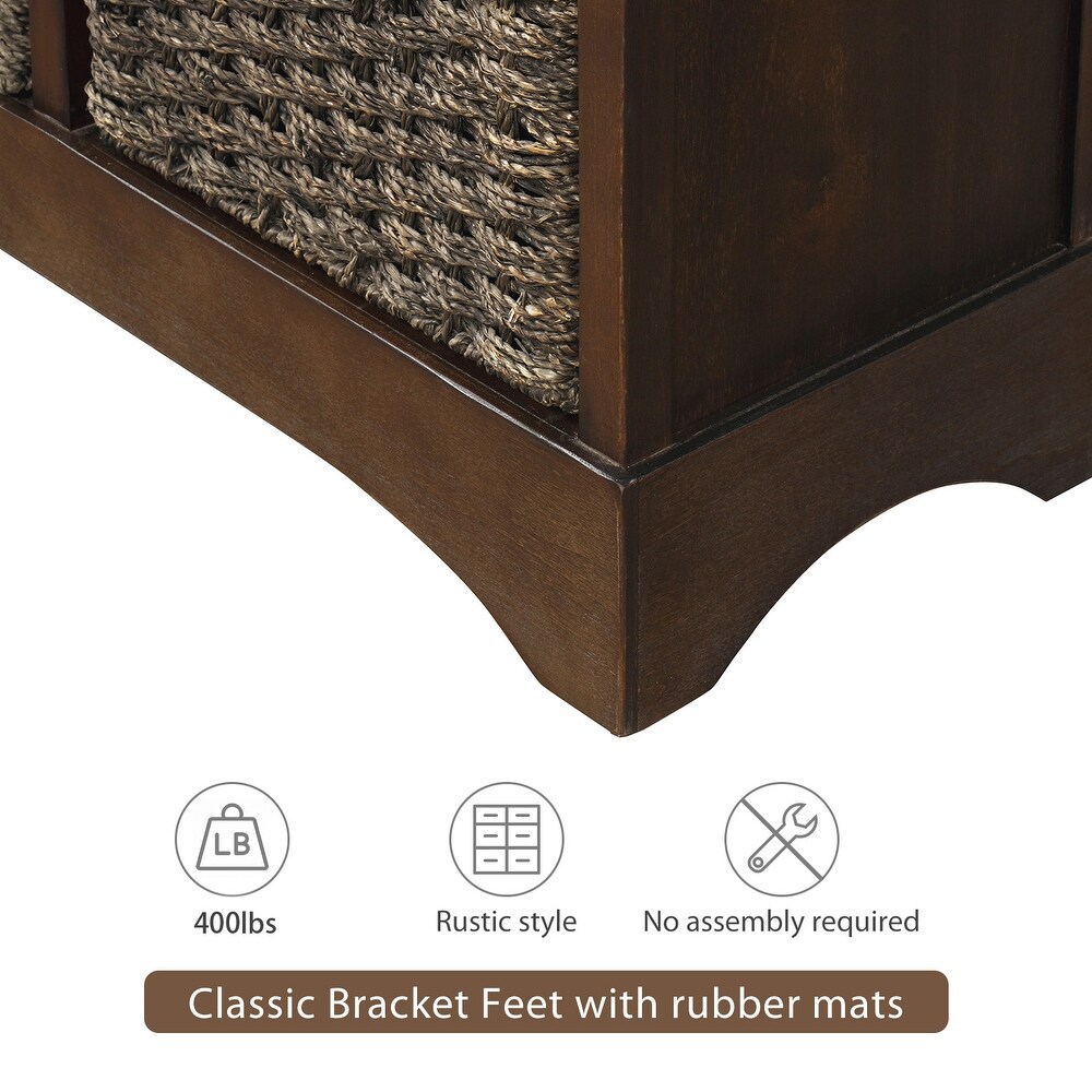 Storage Cabinet with Two Drawers and Four Classic Rattan Basket