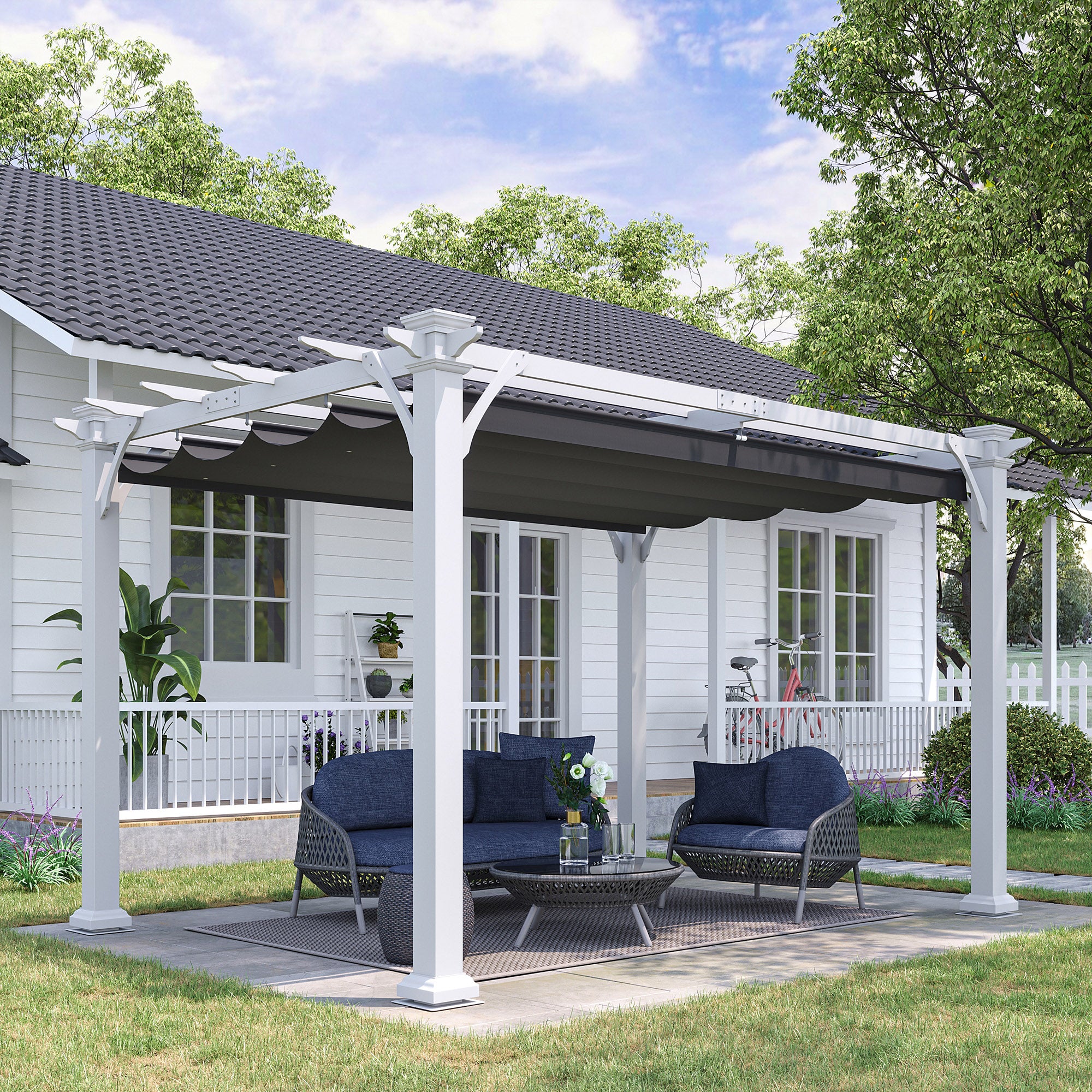 Outsunny 13' x 10' Wood Pergola with Retractable Canopy, Sun Shade Shelter