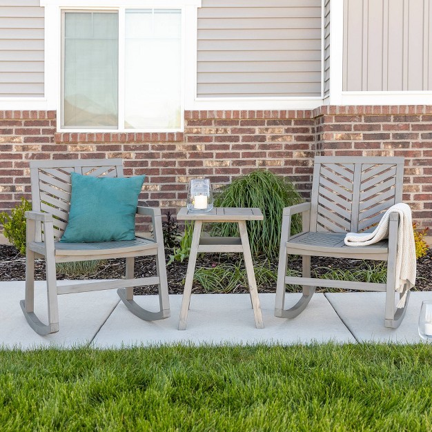 3pc Slatted Chevron Acacia Wood Patio Rocking Chair Chat Set Saracina Home