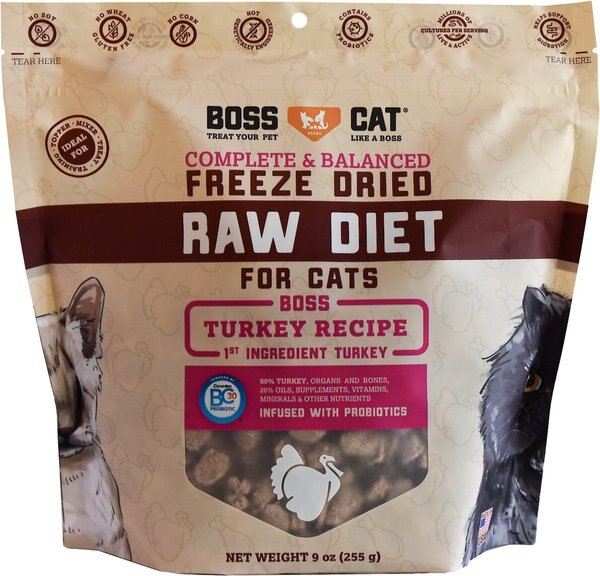 Boss Cat Complete and Balanced Raw Diet Turkey Recipe Freeze-Dried Cat Food， 9-oz bag