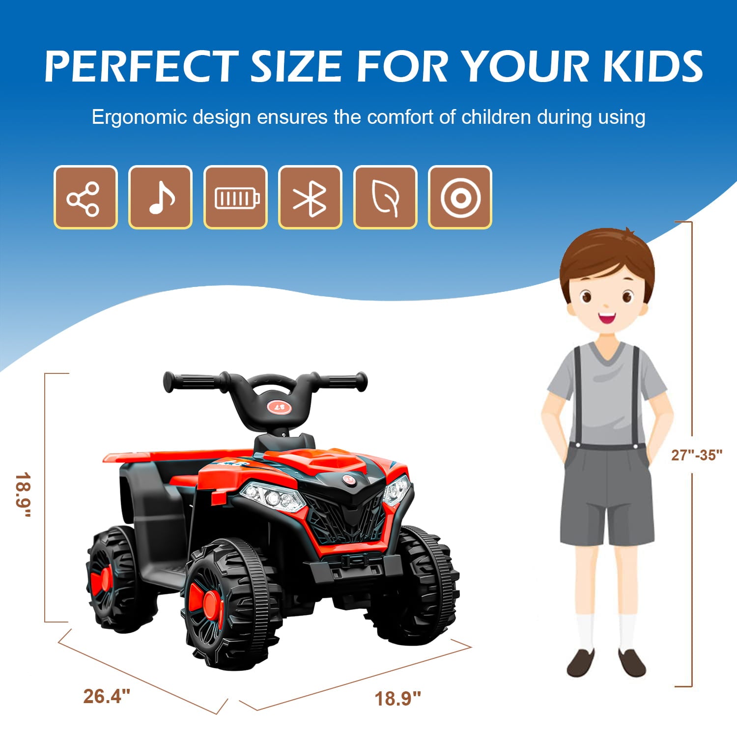 6V Kids Ride On ATV, Electric Beach Car, 4-Wheeler Quad Car,Red