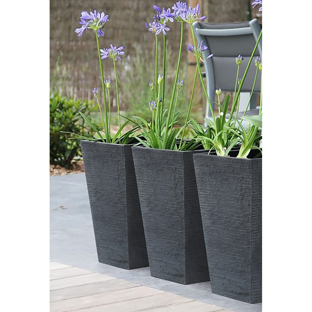 1 piece Stone Grey MgO Textured Tall Tapered Square Planter   18.5\