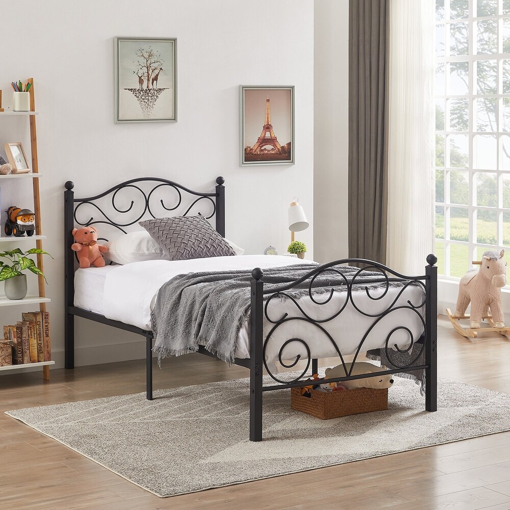 Classic Black Scroll Metal Platform Bed Frame