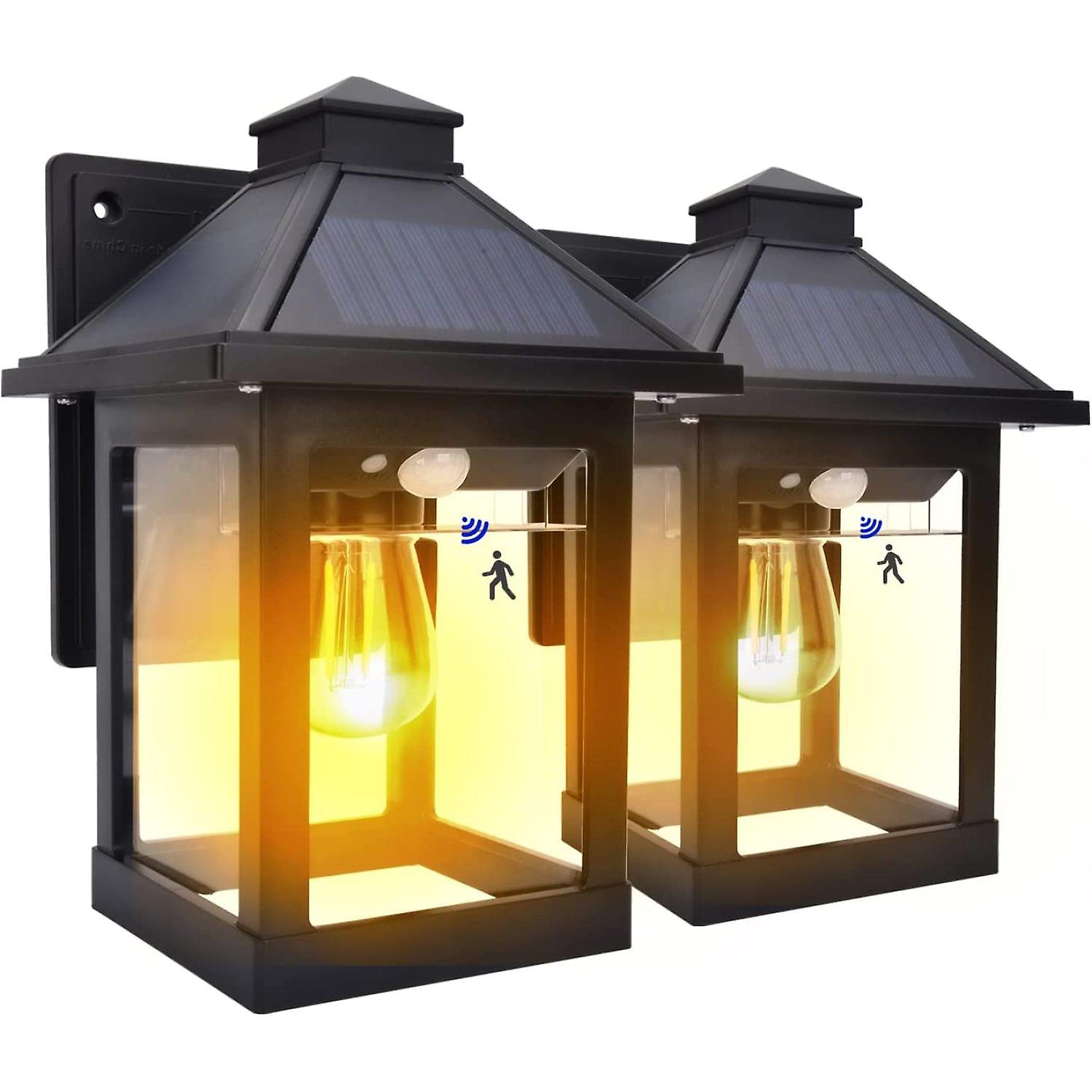 Dexusay 2 Pack Solar Wall Lanterns Outdoor With 3 Modes， Wireless Dusk To . . Sensor Led Sconce Lights Ip65 Waterproof， Exterior Front Porch Security