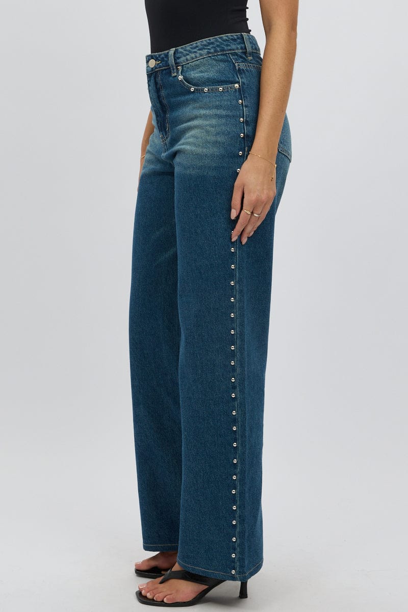 Denim Baggy Jeans Stud Detail