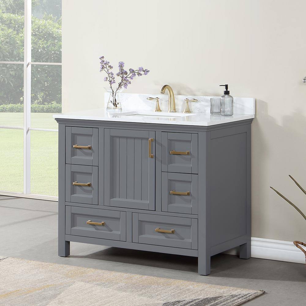 Altair Isla 42 in. W x 22 in. D x 34.5 in. H Single Sink Bath Vanity in Gray with Composite Stone top in White 538042-GR-AW-NM