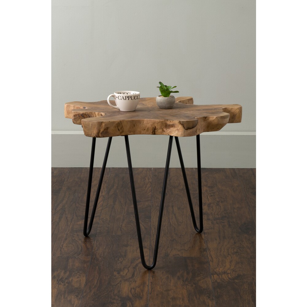 East at Main Natural Live edge Teak Wood Table with Iron Legs