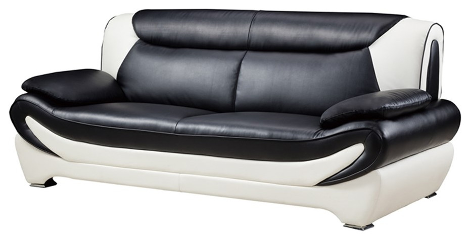 Pemberly Row Modern Black and White Color With Faux Leather Sofa   Contemporary   Sofas   by Homesquare  Houzz