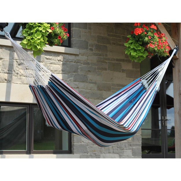 The Hamptons Collection 144 Black And Blue Striped Two Person Brazilian Style Hammock