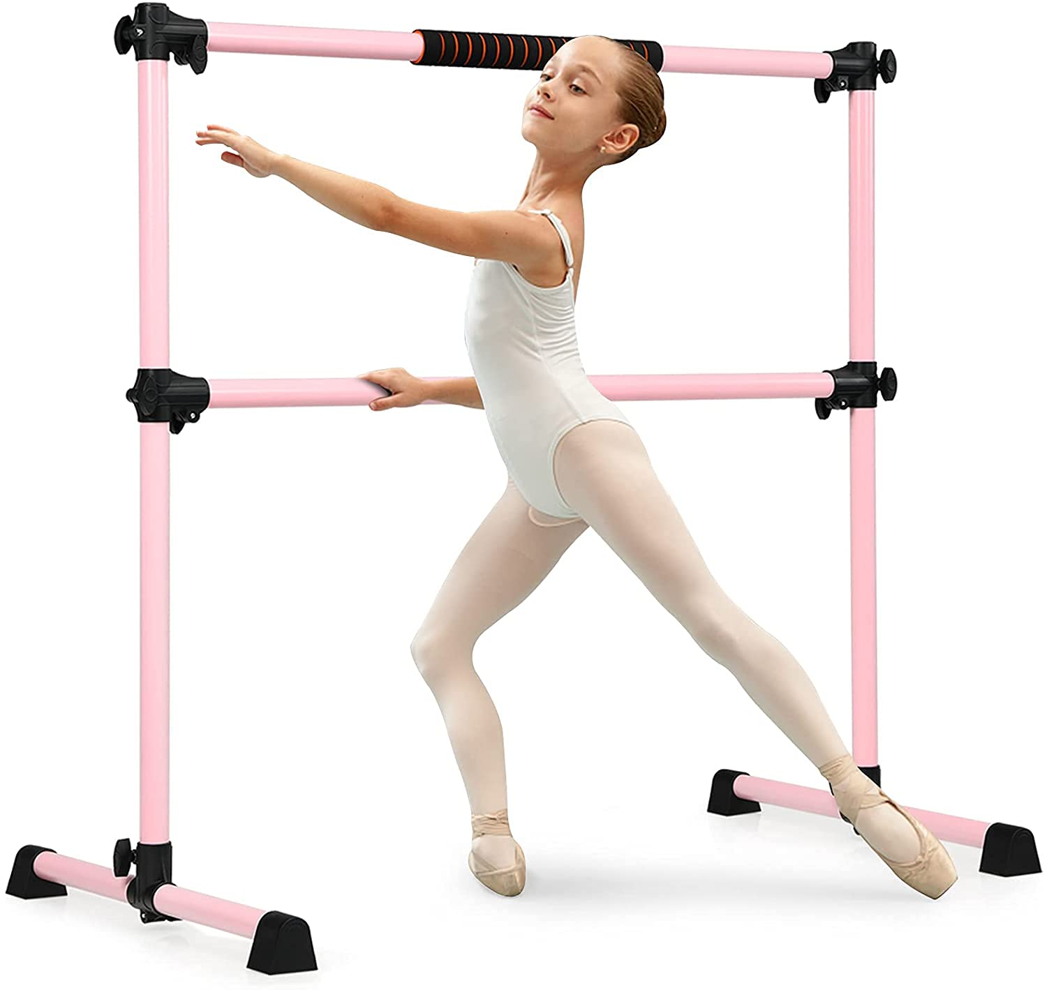 Costzon Ballet Bar, 4ft Freestanding Double Ballerina Bar with Adjustable Height, Heavy Duty Dancing Bar w/Foam Pads