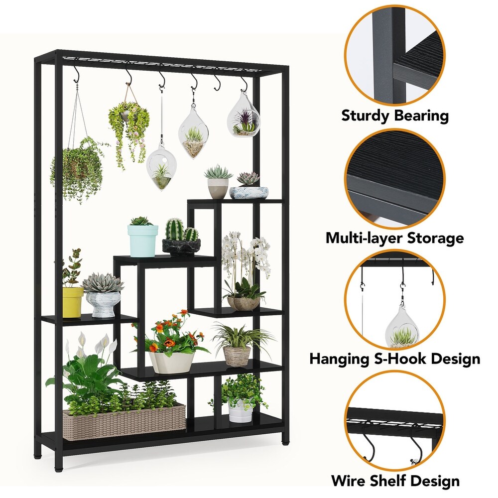 5 Tier Tall Indoor Plant Stand  Large Plant Shelf with 10PC S Hanging Hooks