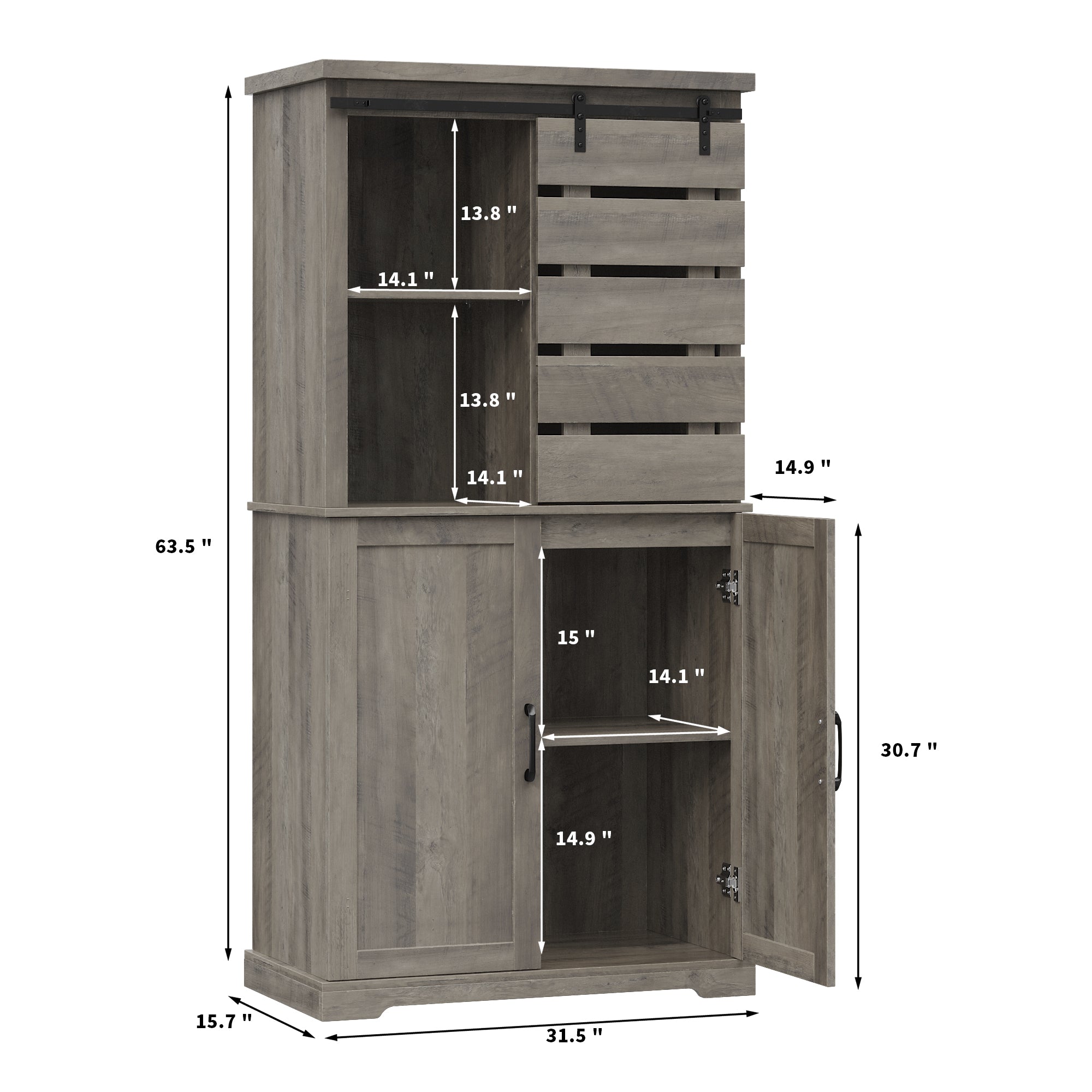 Tall Kitchen Pantry Cabinet Storage Cabinet With Sliding Door And Adjustable Shelves