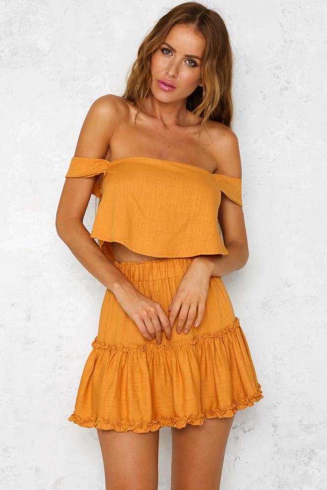 Lola Lips Crop Top Mustard