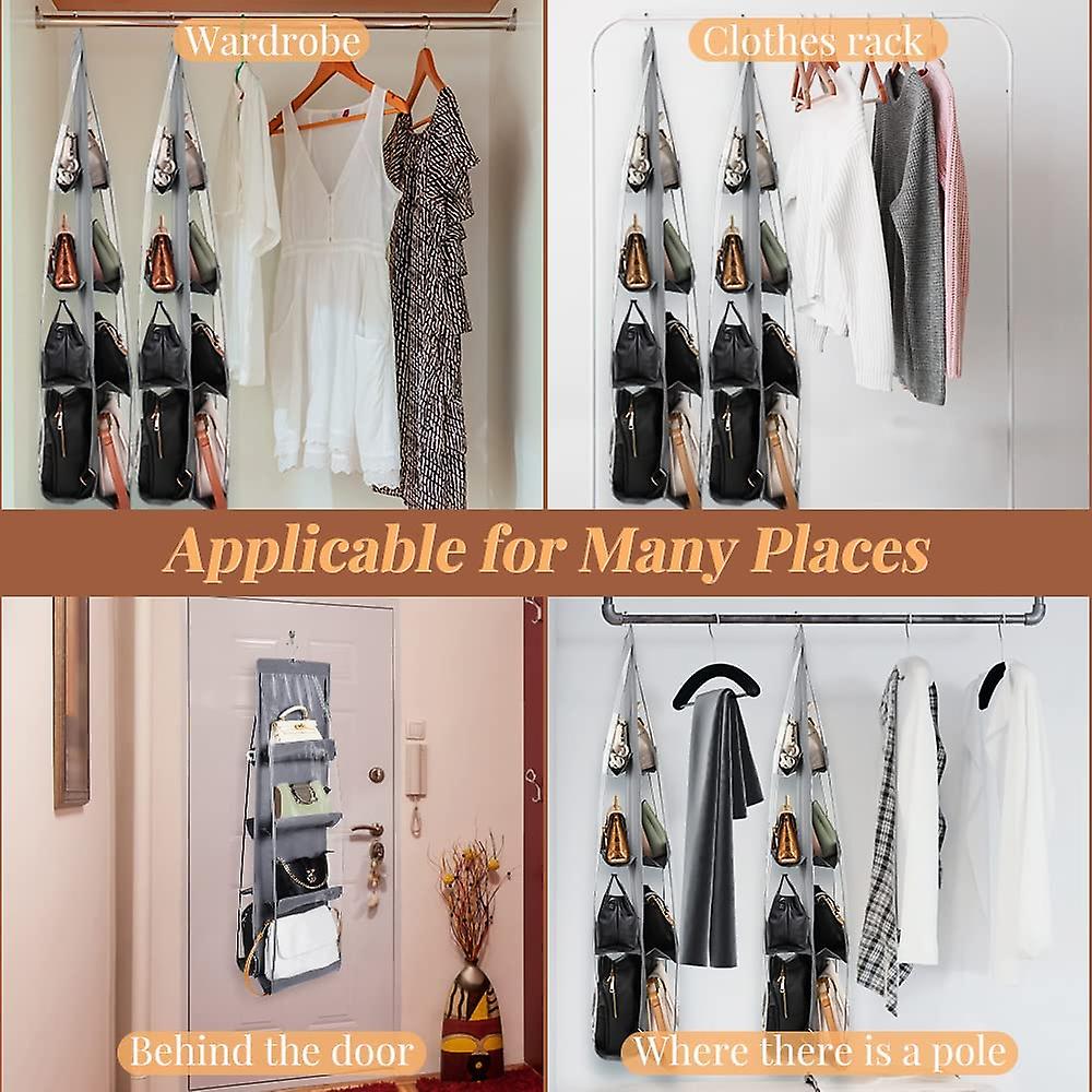 Hanging Handbag Organizer 2 Pcs Hanging Purse Organizer With 8 Easy Access Pockets Dustproof Hanging Bag Organizer For Purse Handbag， Purse Organizer