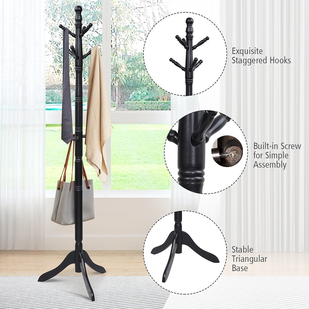 Costway Coat Rack Wooden Hall Tree 2 Adjustable Height w/ 9 Hooks   See details