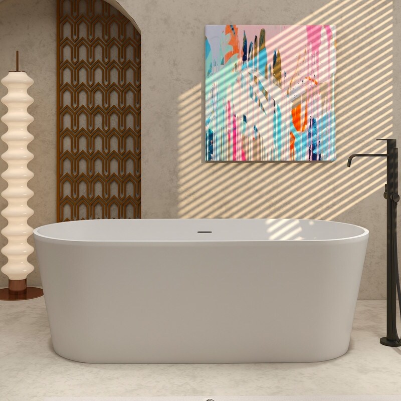 MEDUNJESS 63'' Soaking Bathtub Stone Resin Freestanding Bathtub