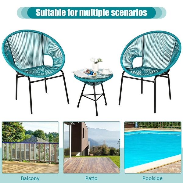 3PCS Patio Acapulco Furniture Bistro Set with Glass Table