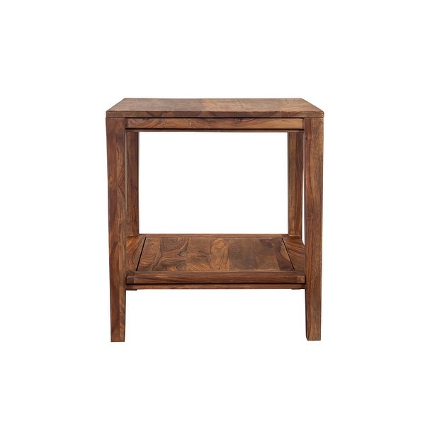 Porter Designs Fall River Solid Sheesham Wood End Table， Natural