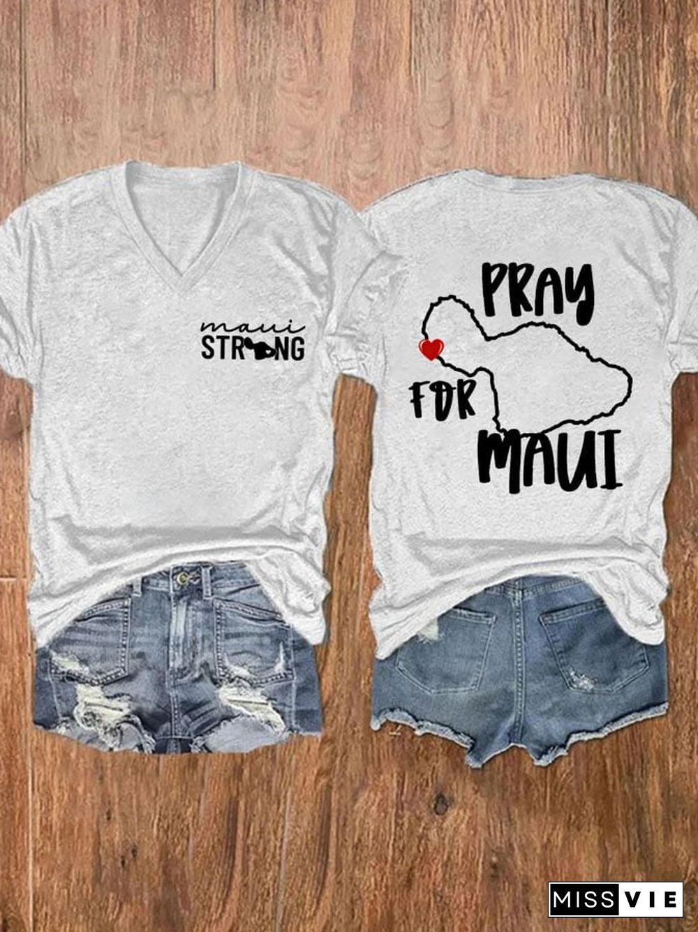 Women's Maui Strong Pray For Maui Print Short Sleeve T-Shirt