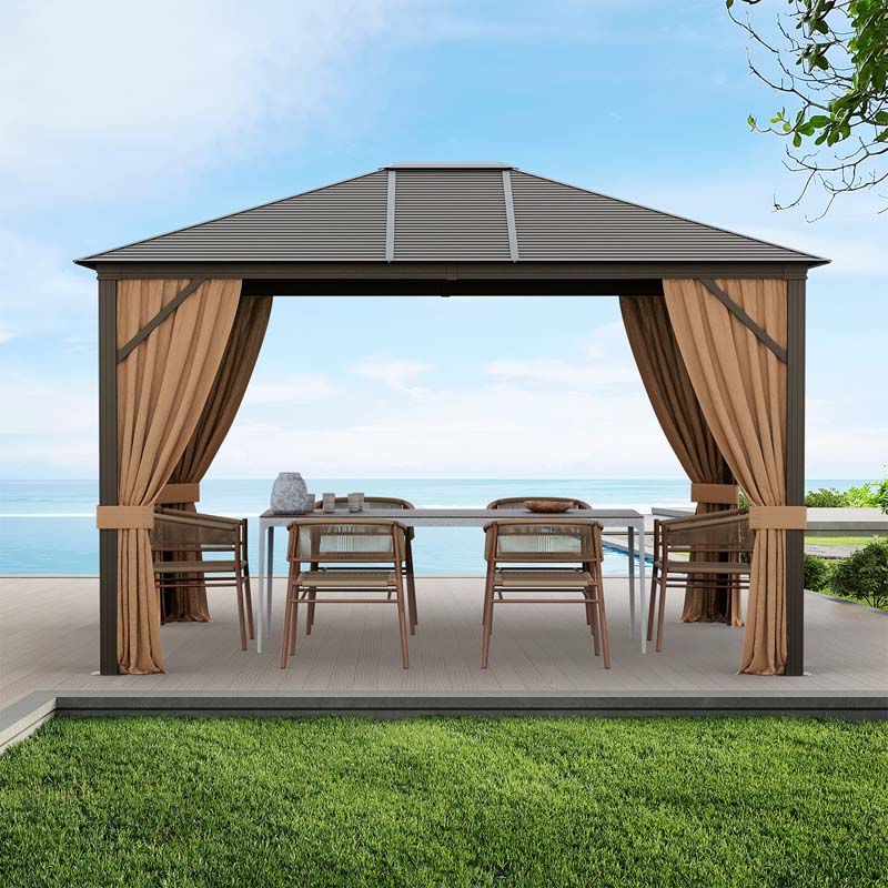 10 x 12 FT Hardtop Gazebo with Netting, Outdoor Patio Metal Gazebo with Galvanized Steel Roof