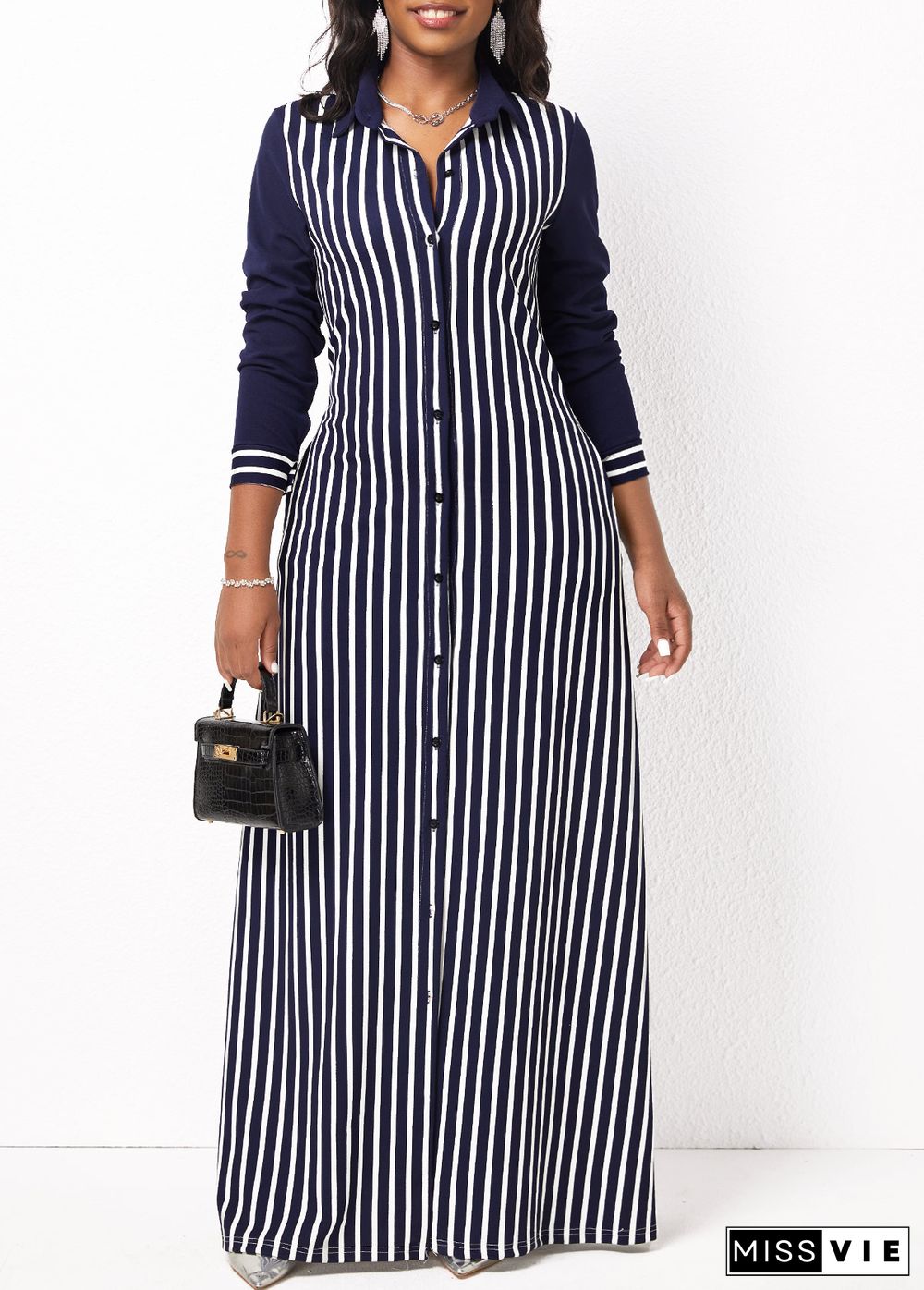 Striped Pocket H Shape Maxi Dress