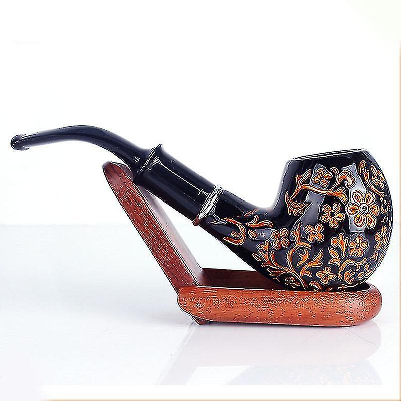 Engraved Flower Resin Wood Smoking Pipe Handmade Portable Tobacco Pipe Classic Bent Pipes Cigar Tube As Best Gift