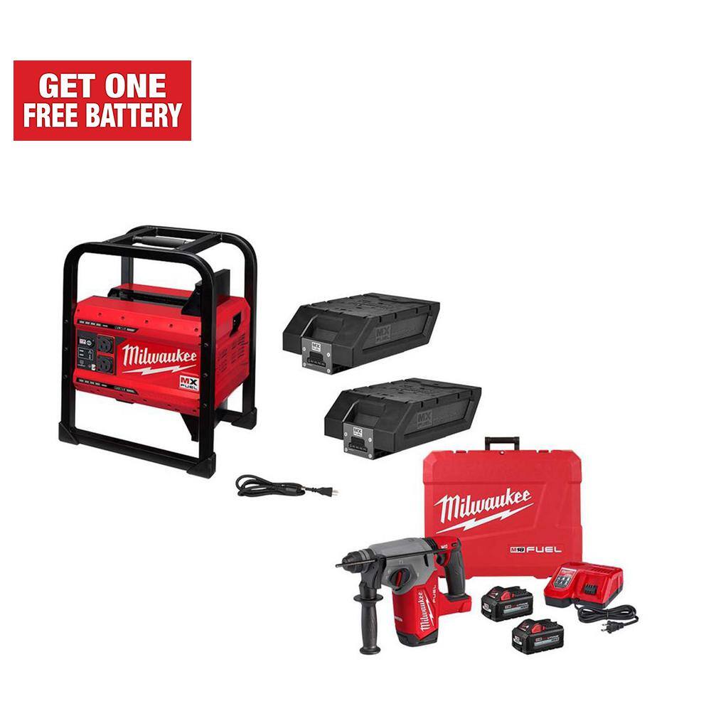 MW MX FUEL 36001800-Watt Lithium-Ion Battery Powered Power Station with M18 FUEL 1 in. Cordless SDS-Plus Rotary Hammer Kit MXF002-2XC-2912-22