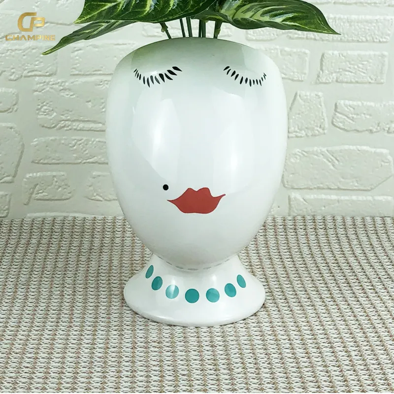 Unique Creative Design Home Garden Decoration Supplies Custom Ceramic Face Planter Flower Pot