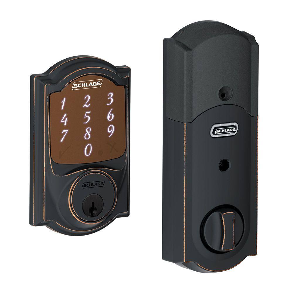 Schlage Camelot Aged Bronze Sense Smart Door Lock With Alarm BE479AA V CAM 716