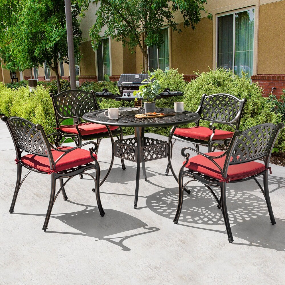 5 Piece Cast Aluminum Dining Set With Cushions   41 inch table