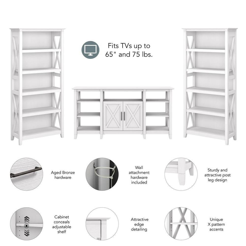 Tall Farmhouse TV Stand with 2 Bookcases by Bush Furniture