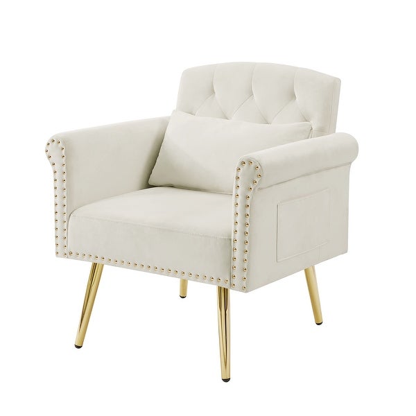 Elegant luxury Velvet Armchair Accent Chairs Tufted Back Lounge Chairs with Nailhead Arms and Pockets