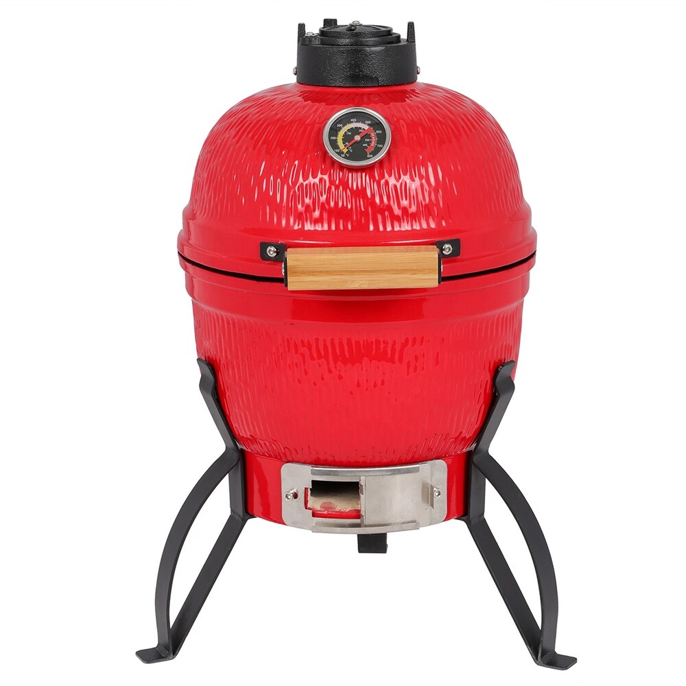 13in Round Ceramic Charcoal Grill Red