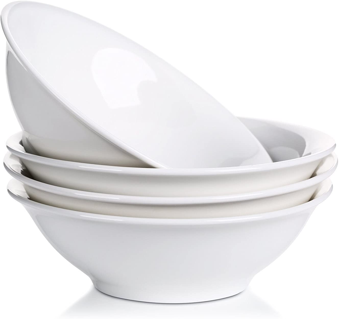 LIFVER Salad Bowls， 20 Oz Soup Bowls，Ceramic Bowls for kictchen， White Bowls for soup cereal rice noodle， Set of 4， Dishwasher and Microwave Safe