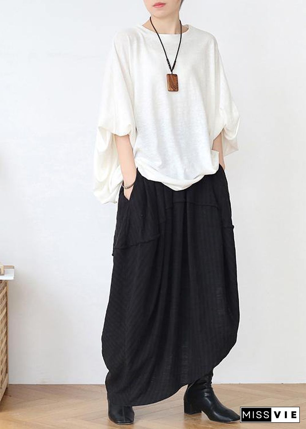 Simple Black asymmetrical Design Linen Skirt