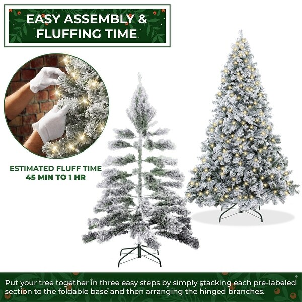 6FT PreLit SnowFlocked Pine Artificial Holiday Christmas Tree with