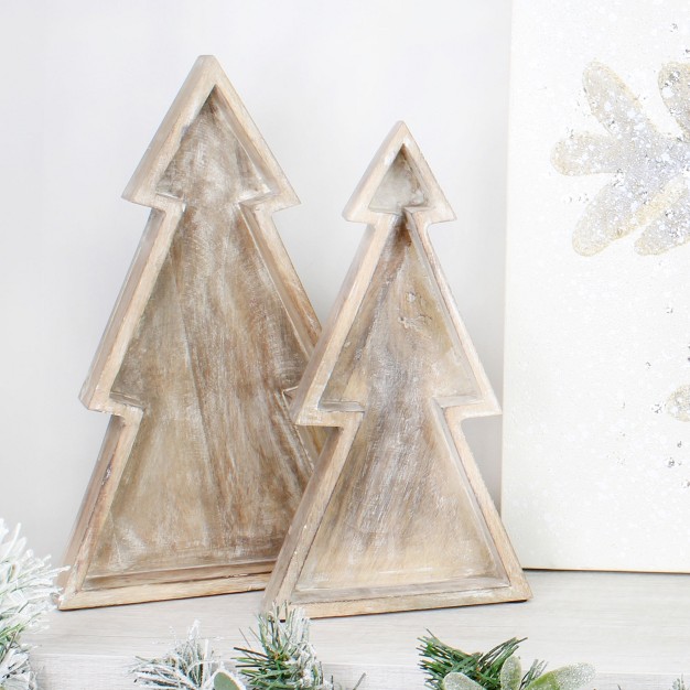 Auldhome Design Wood Christmas Tree Shaped Trays Set Of 2