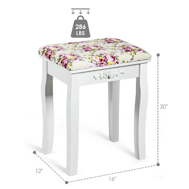 Costway Vanity Wood Dressing Stool Padded Chair Makeup Cushion White Backless